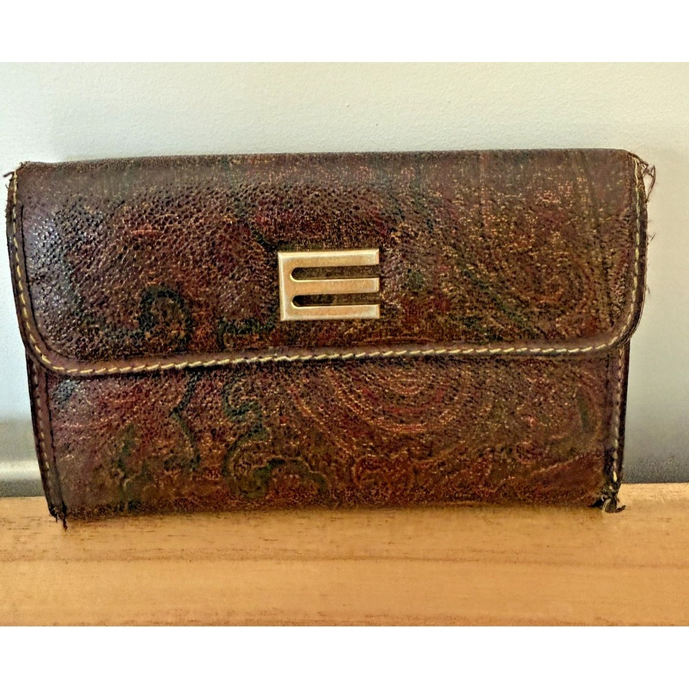 Vintage 1994 ETRO Milano Paisley Wallet Italian Leather Made Italy 90s Designer